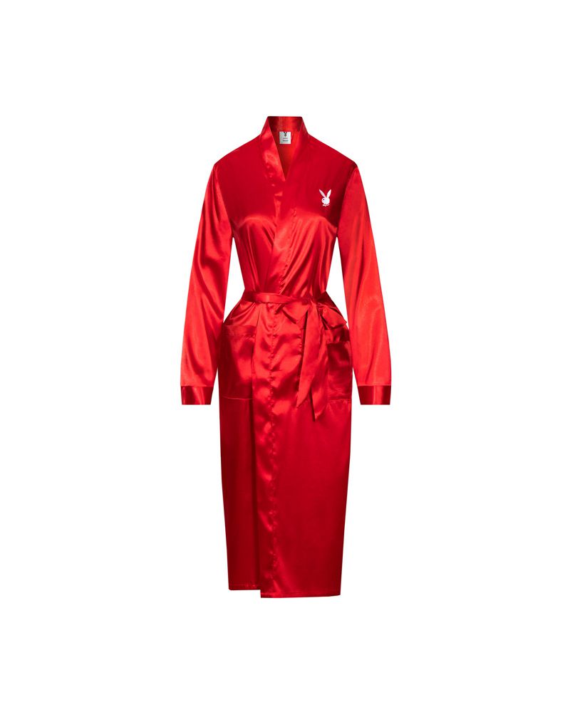 Playboy Satin Lounge Robe Men's Loungewear Red | 460178MJX