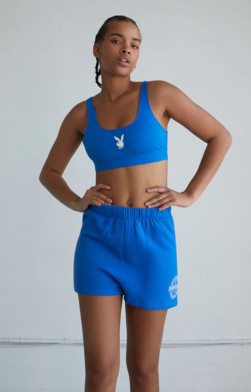 Playboy Slim Sweats Women's Shorts Blue | 328514XYH