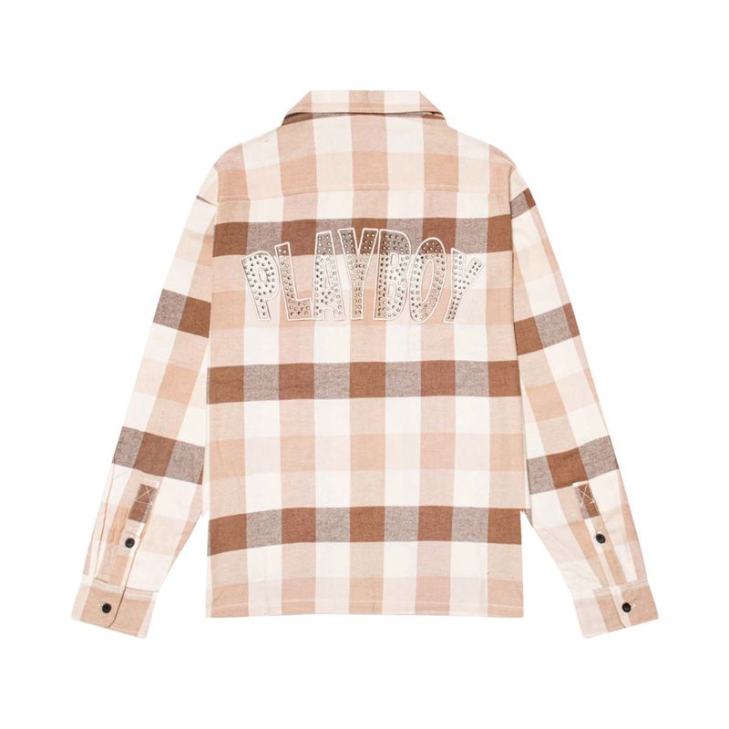 Playboy Slots Flannel Long Sleeve Men\'s Shirts Brown | 085617CDJ