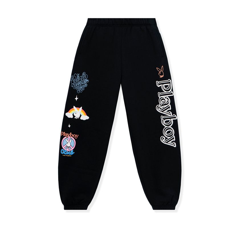 Playboy Smile Club Sweats Women\'s Pants Black | 029581JSV