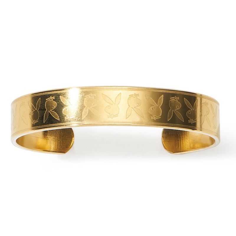 Playboy Stamped Repeating Rabbit Head Cuff Men's Jewelry Gold | 829463EZW