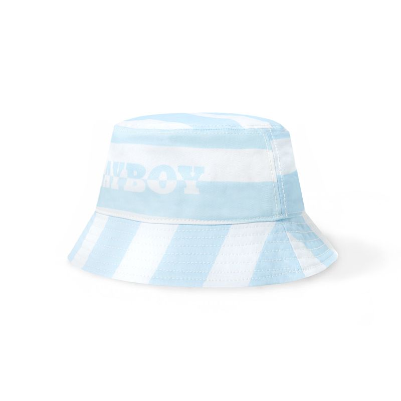 Playboy Stripe Vip Club Bucket Men's Hats White / Blue | 365210ZPK