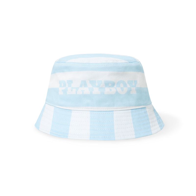 Playboy Stripe Vip Club Bucket Men\'s Hats White / Blue | 365210ZPK