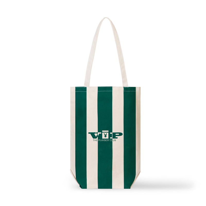 Playboy Striped Beach Tote Women's Swimwear White / Green | 649572SRM