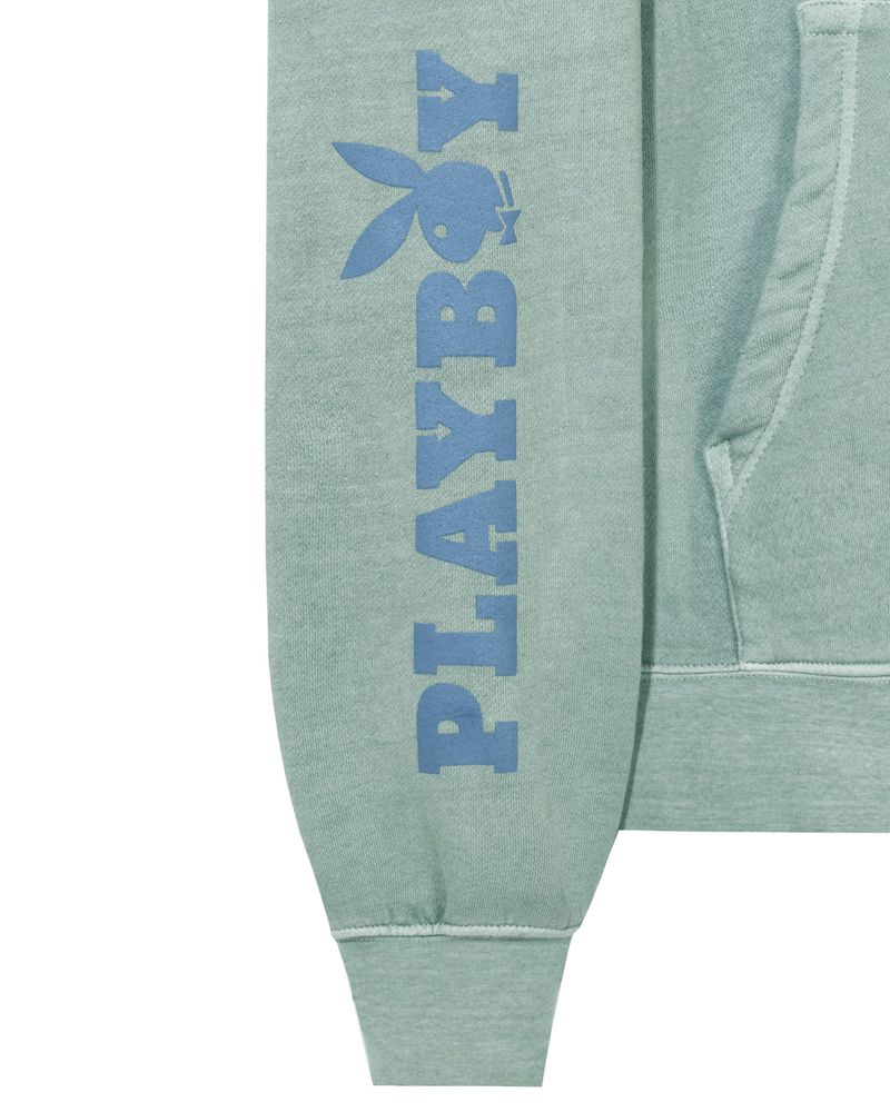 Playboy Sun Washed Plby Men's Hoodie Green | 942305EIF