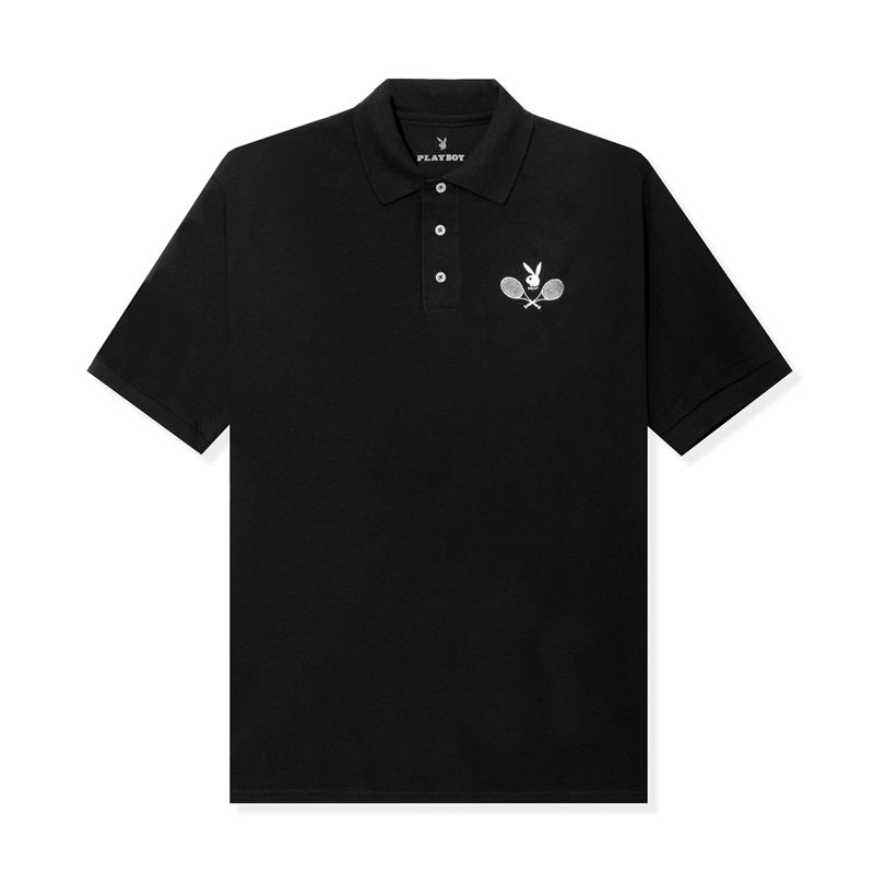 Playboy Tennis Club Polo Men\'s Shirts Black | 523147TJS