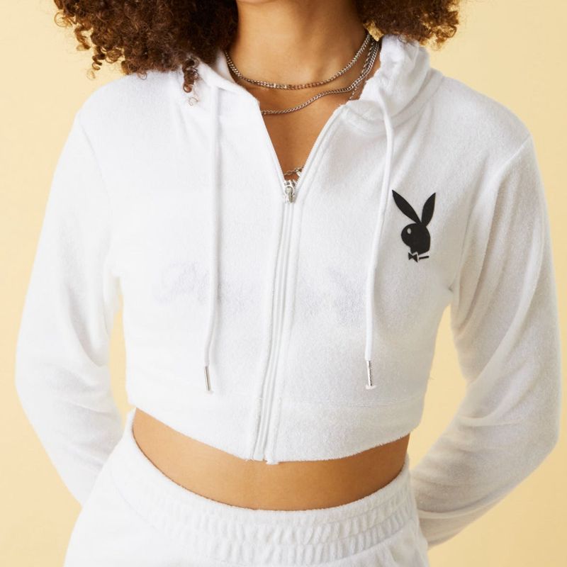 Playboy Terry Zip Up Crop Women's Hoodie Brown | 924518JHO