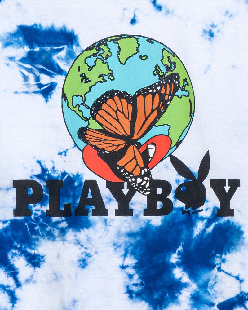 Playboy Tie-Dye Au Naturel Women's T Shirts White / Blue | 810256CUW