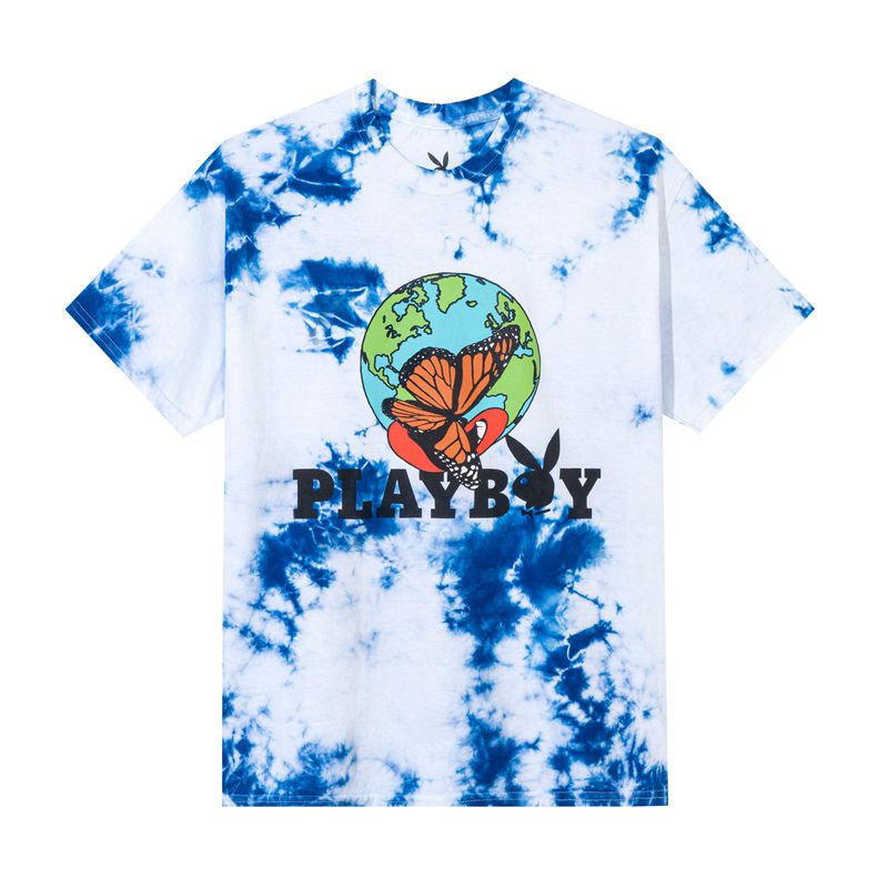 Playboy Tie-Dye Au Naturel Women\'s T Shirts White / Blue | 810256CUW