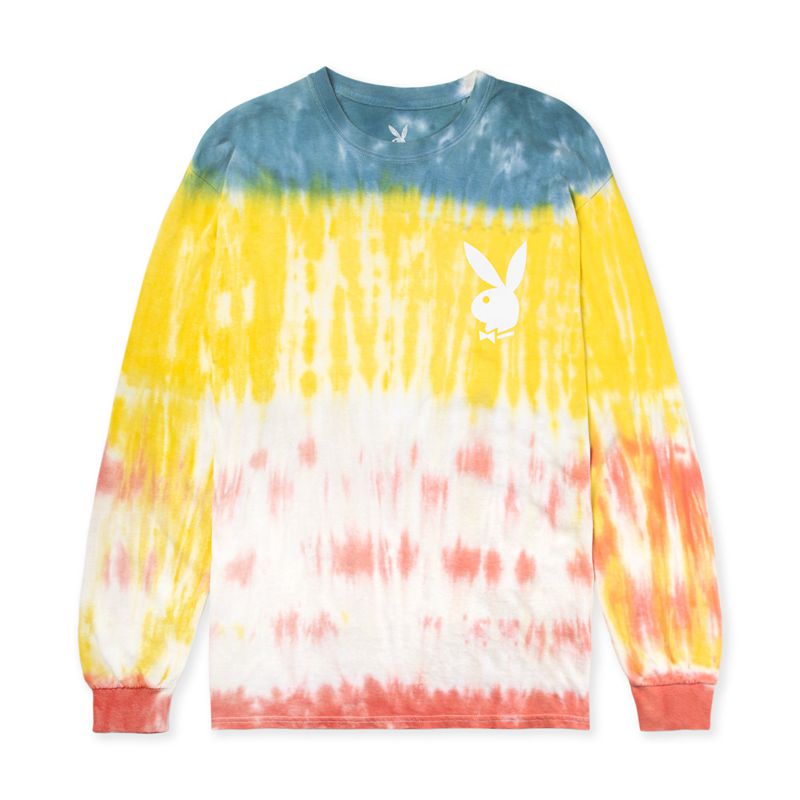 Playboy Tie-Dye Logo Long Sleeve Women's T Shirts Blue / Yellow / Orange | 948263VCN