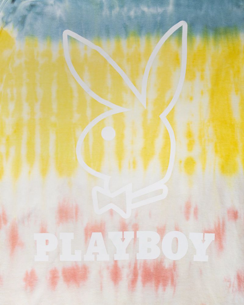 Playboy Tie-Dye Logo Long Sleeve Women's T Shirts Blue / Yellow / Orange | 948263VCN