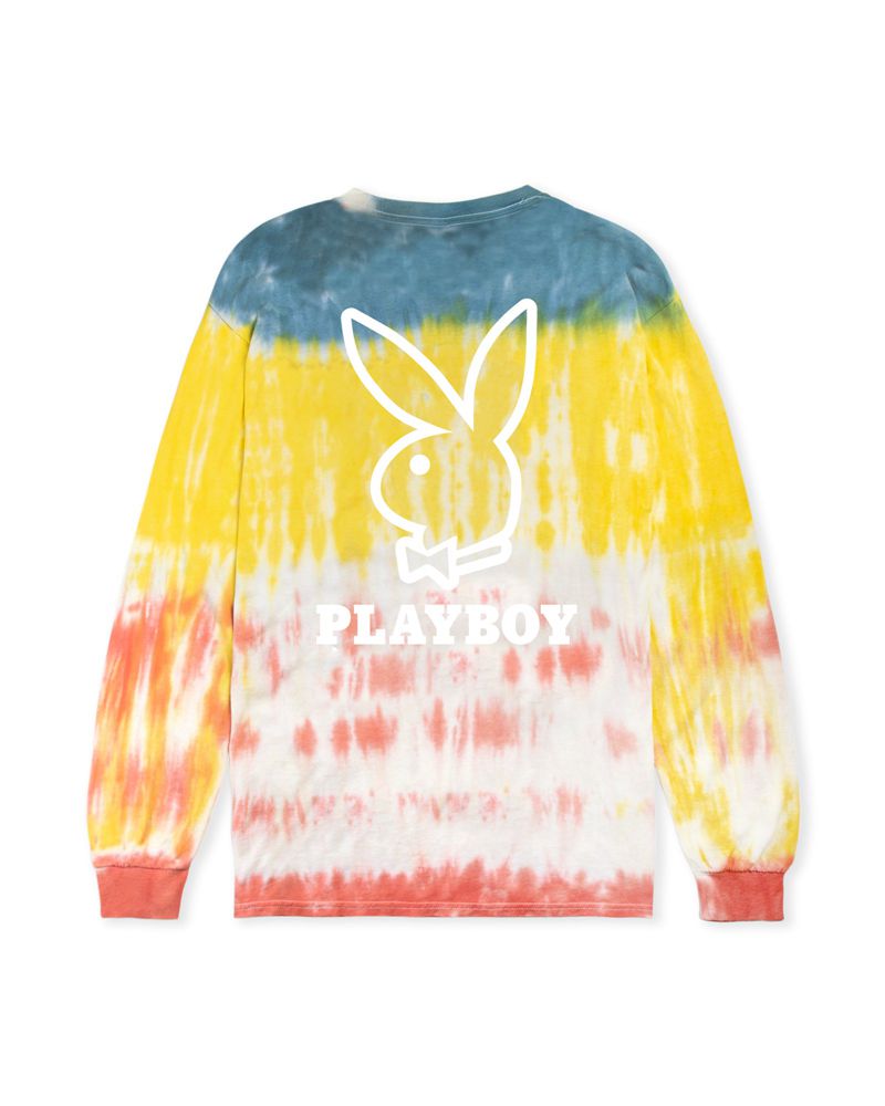 Playboy Tie-Dye Logo Long Sleeve Women\'s T Shirts Blue / Yellow / Orange | 948263VCN