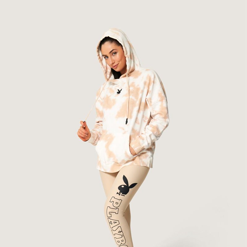 Playboy Tie Dye Oversized Women's Hoodie White / Brown | 281635DFG