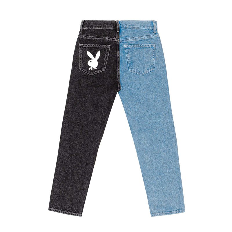 Playboy Two-Tone Ultra High Waisted Slim Fit Women\'s Jeans Blue / Black | 354178VYM