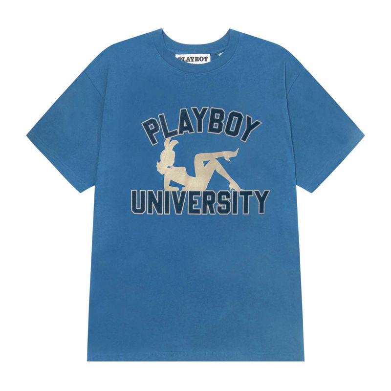 Playboy University Men's Shirts Blue | 120456APQ