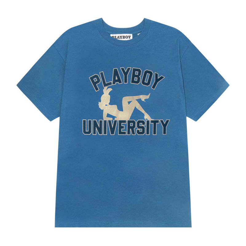 Playboy University Men\'s Shirts Blue | 120456APQ