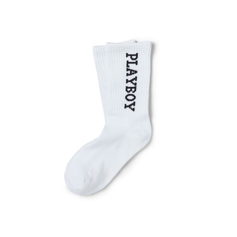 Playboy Vertical Crew Men's Socks White | 087536QGT