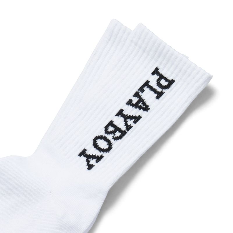 Playboy Vertical Crew Men's Socks White | 087536QGT