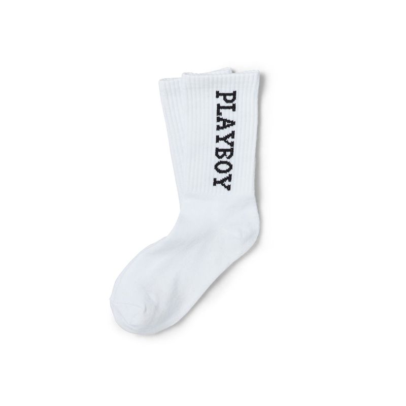 Playboy Vertical Crew Men\'s Socks White | 087536QGT