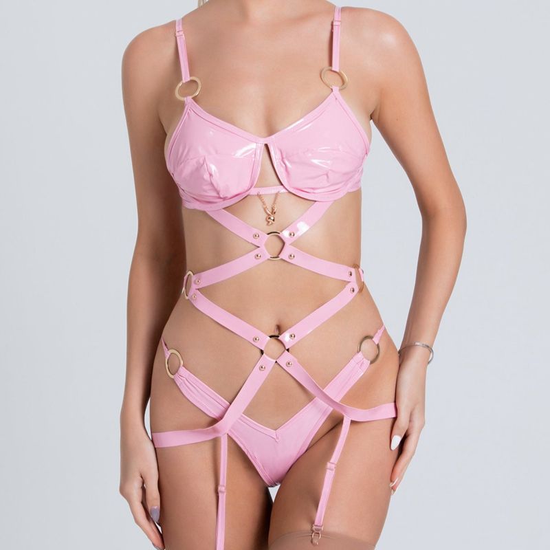 Playboy Vinyl Garter Teddy Women\'s Lingerie Pink | 271509XOL