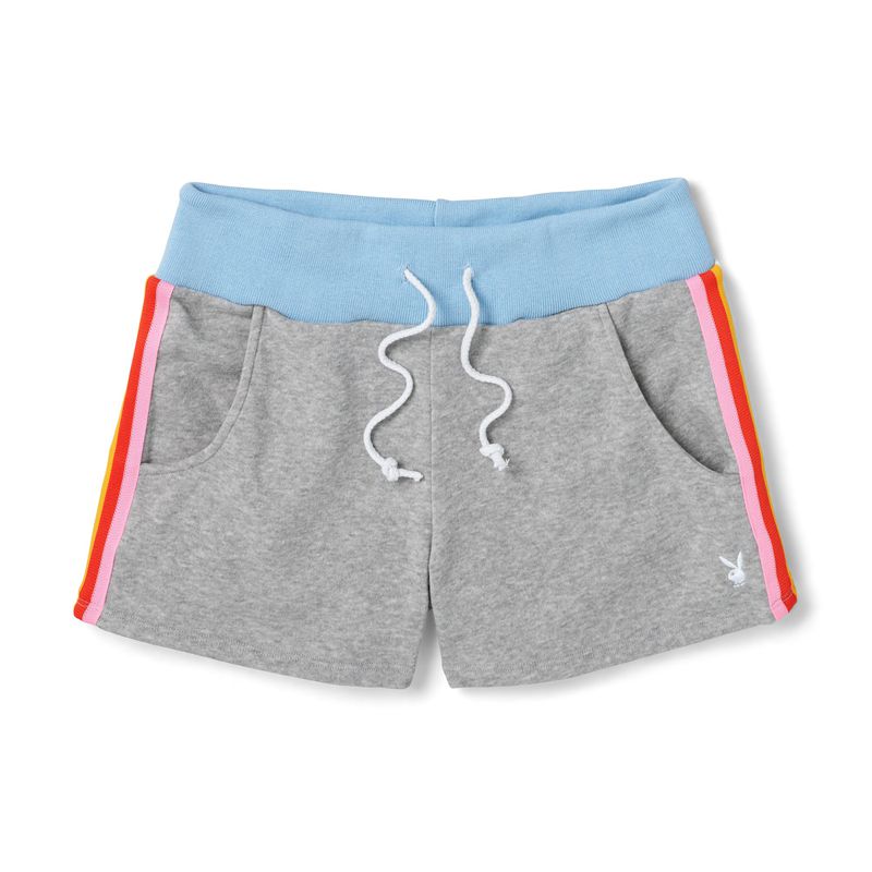 Playboy Warmups Women\'s Shorts Grey / Blue | 843507ECK