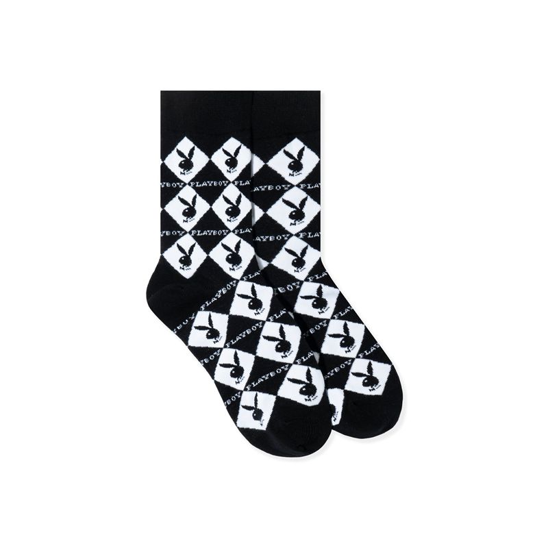 Playboy Women S Rabbit Head Argyle Socks Women's Loungewear Black | 920153LWC