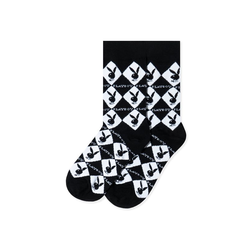 Playboy Women S Rabbit Head Argyle Socks Women\'s Loungewear Black | 920153LWC