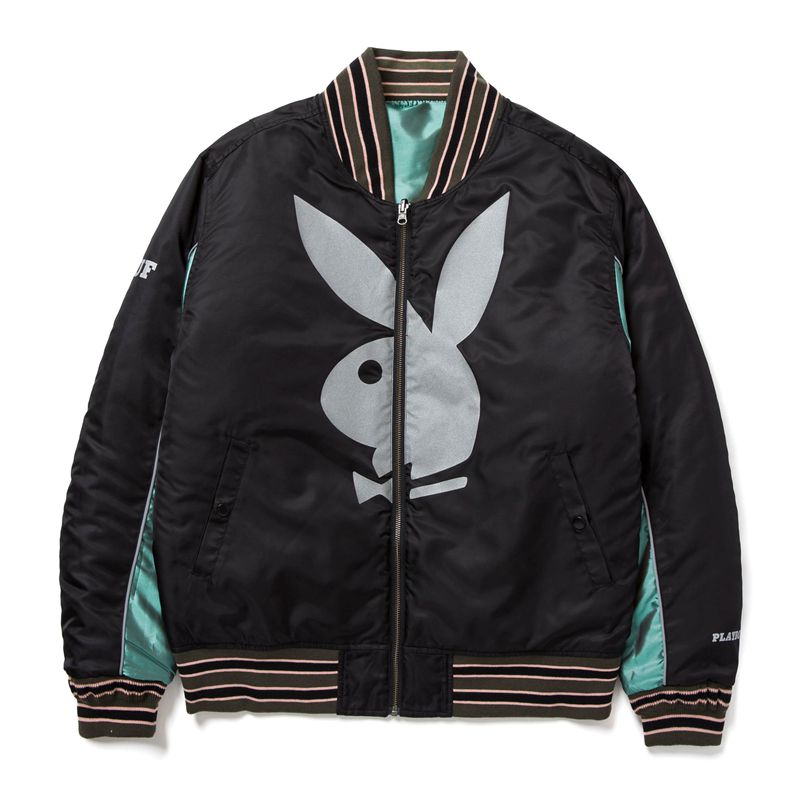 Playboy X Huf Reversible Bomber Jacket Men's Jackets Black / Green | 125049YCU