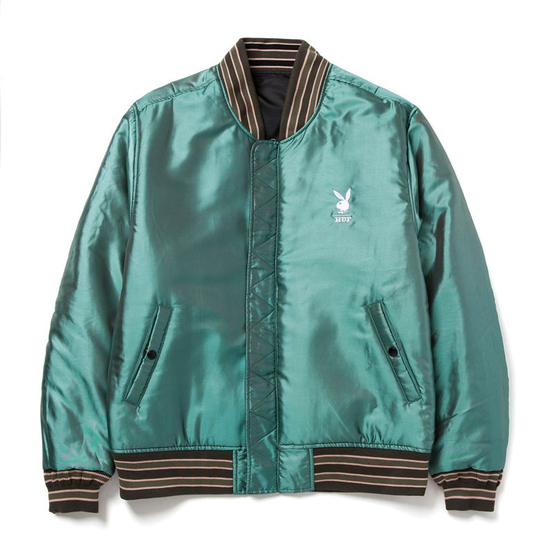 Playboy X Huf Reversible Bomber Jacket Men's Jackets Black / Green | 125049YCU