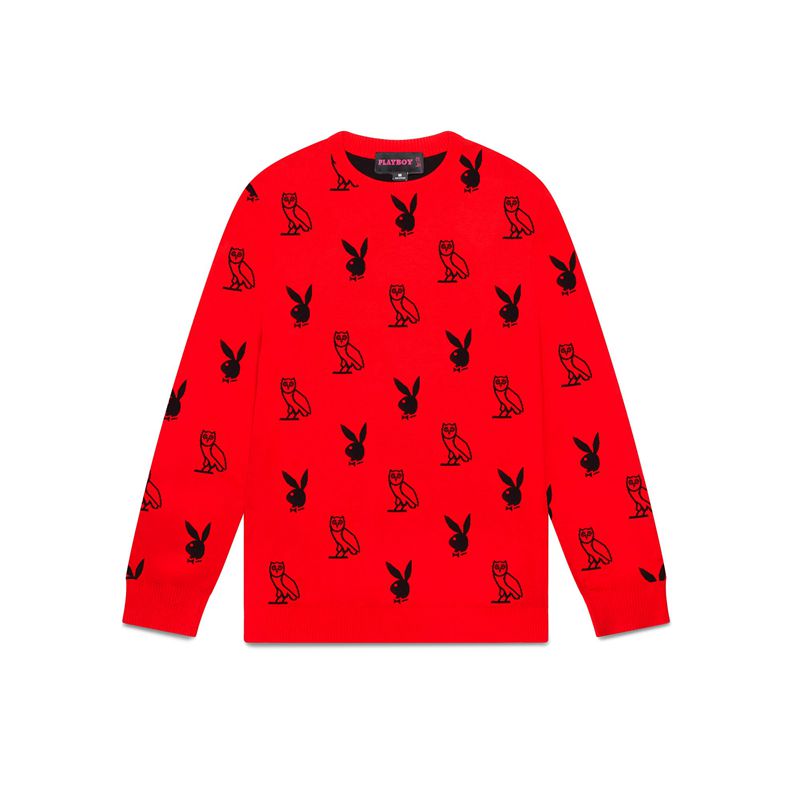 Playboy X Ovo Intarsia Knit Men's Sweaters Red | 125370NFI