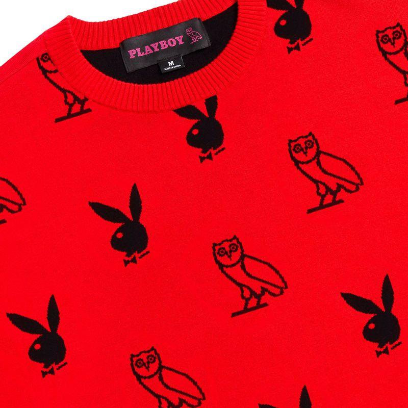 Playboy X Ovo Intarsia Knit Men's Sweaters Red | 125370NFI