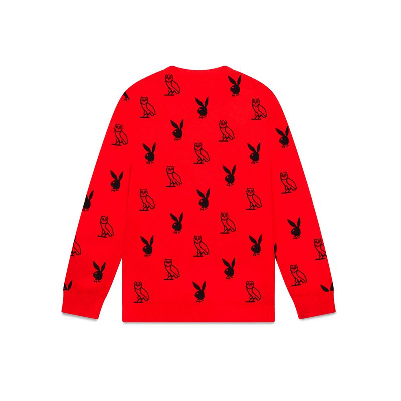 Playboy X Ovo Intarsia Knit Men's Sweaters Red | 125370NFI