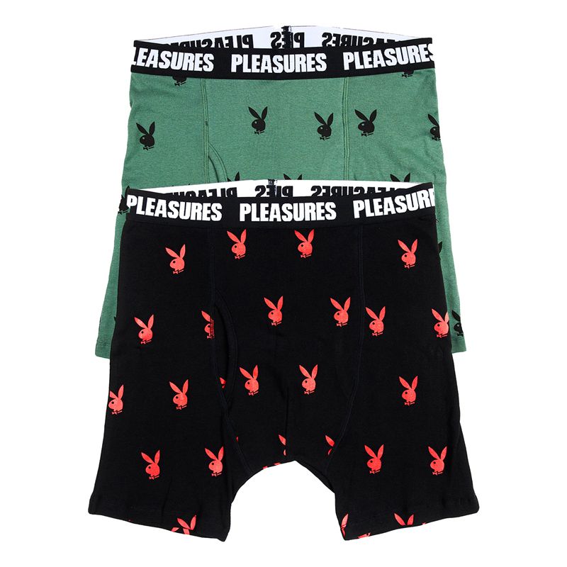 Playboy X Pleasures Boxer Briefs Set Men's Underwear Black / Green | 085217WSO