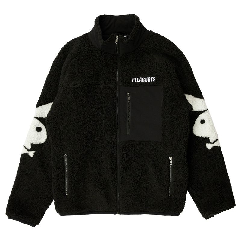 Playboy X Pleasures Bunny Sherpa Zip Up Jacket Men's Jackets Black | 429785ITC