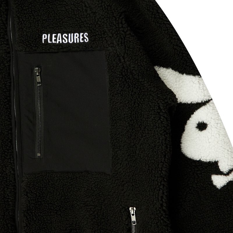 Playboy X Pleasures Bunny Sherpa Zip Up Jacket Men's Jackets Black | 429785ITC