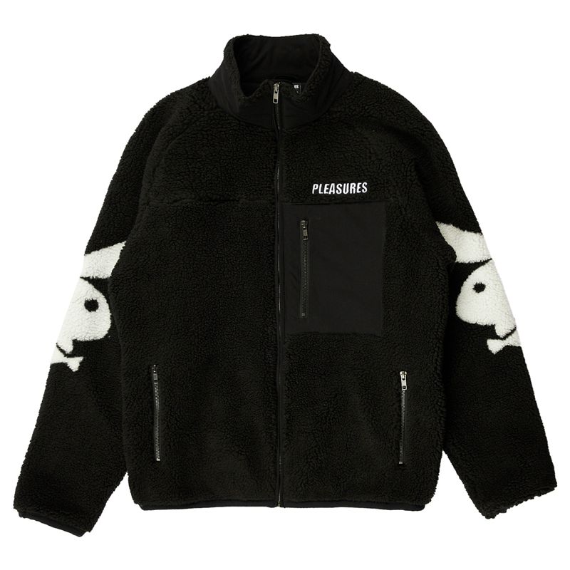 Playboy X Pleasures Bunny Sherpa Zip Up Jacket Men\'s Jackets Black | 429785ITC