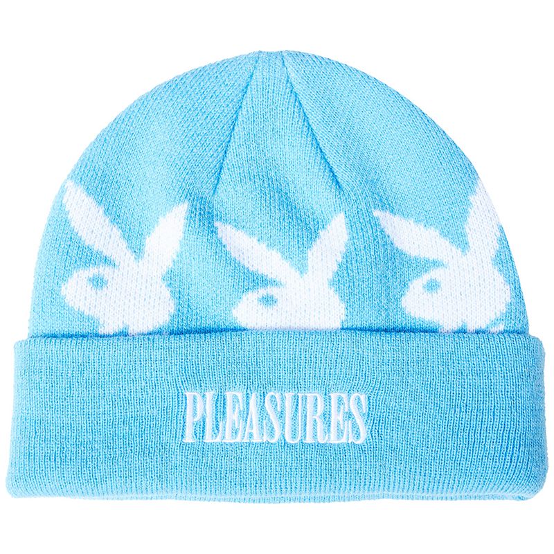 Playboy X Pleasures Jacquard Bunny Beanie Men's Hats Blue | 604593HXL