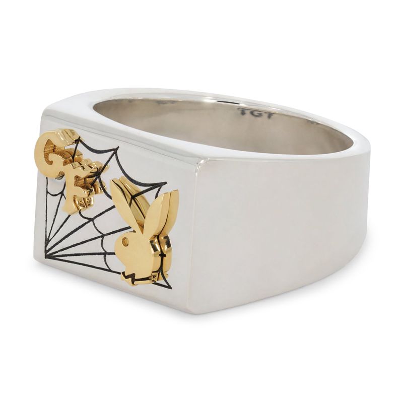 Playboy X The Great Frog Caught In A Trap Ring Men's Jewelry Silver / Gold | 208543JCY