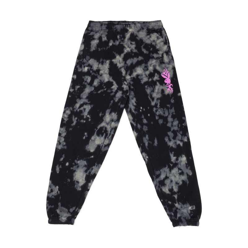 Playboy Bleached Grunge Sweats Women's Pants Black / White | 937028FTU