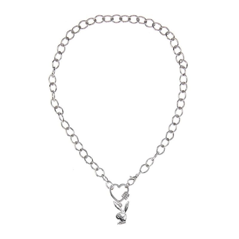 Playboy Bunny Heart Chain Necklace Women's Jewelry Silver | 985170GYF