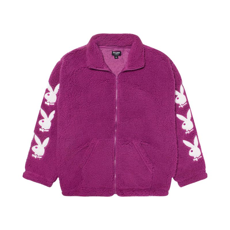 Playboy Bunny Sleeve Sherpa Women's Jackets Deep Purple | 139748IKV