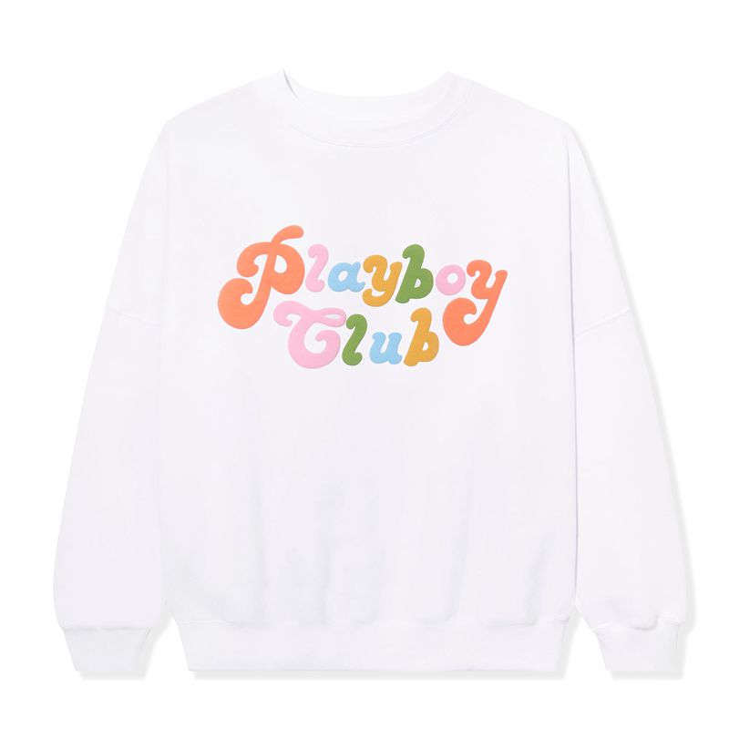 Playboy Club Rainbow Crewneck Women's Hoodie White | 637084ZHQ