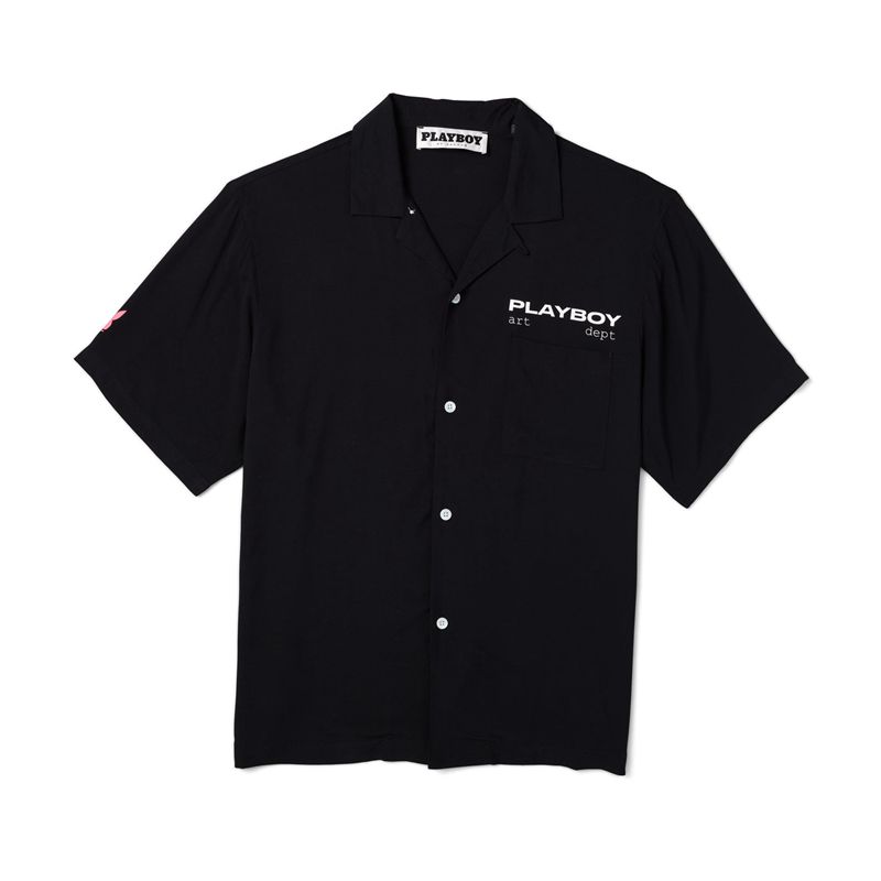 Playboy Cyber Shop Camp Men's Shirts Black | 324897ISC