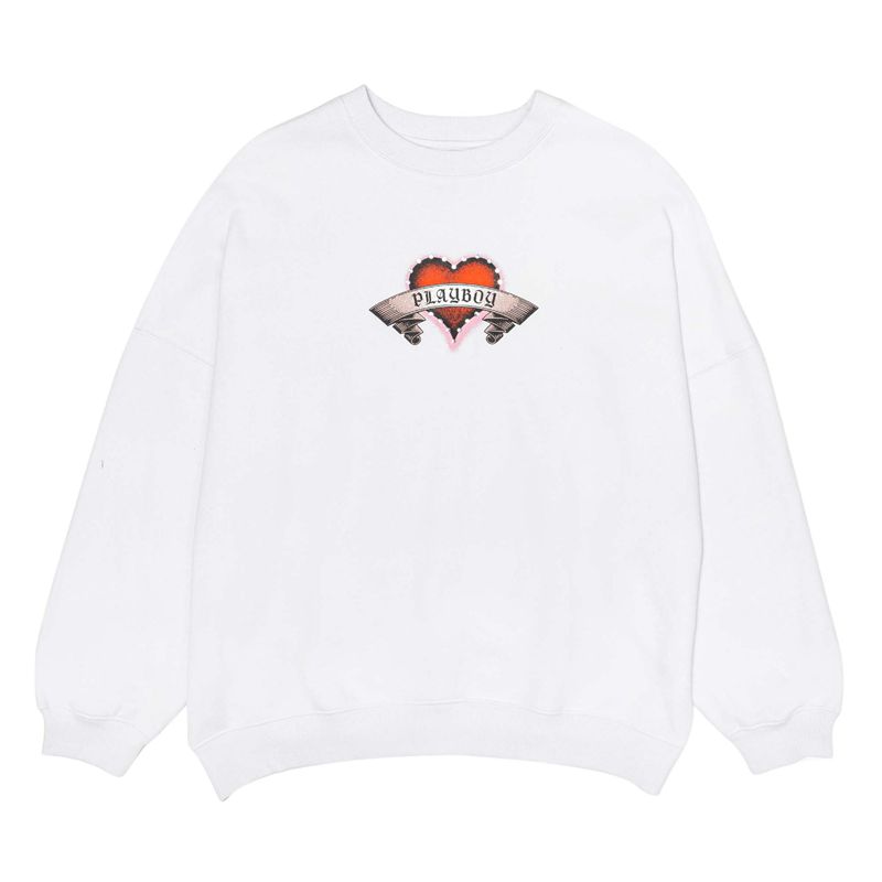 Playboy Heartbreaker Crewneck Women's Hoodie White | 367084HYB