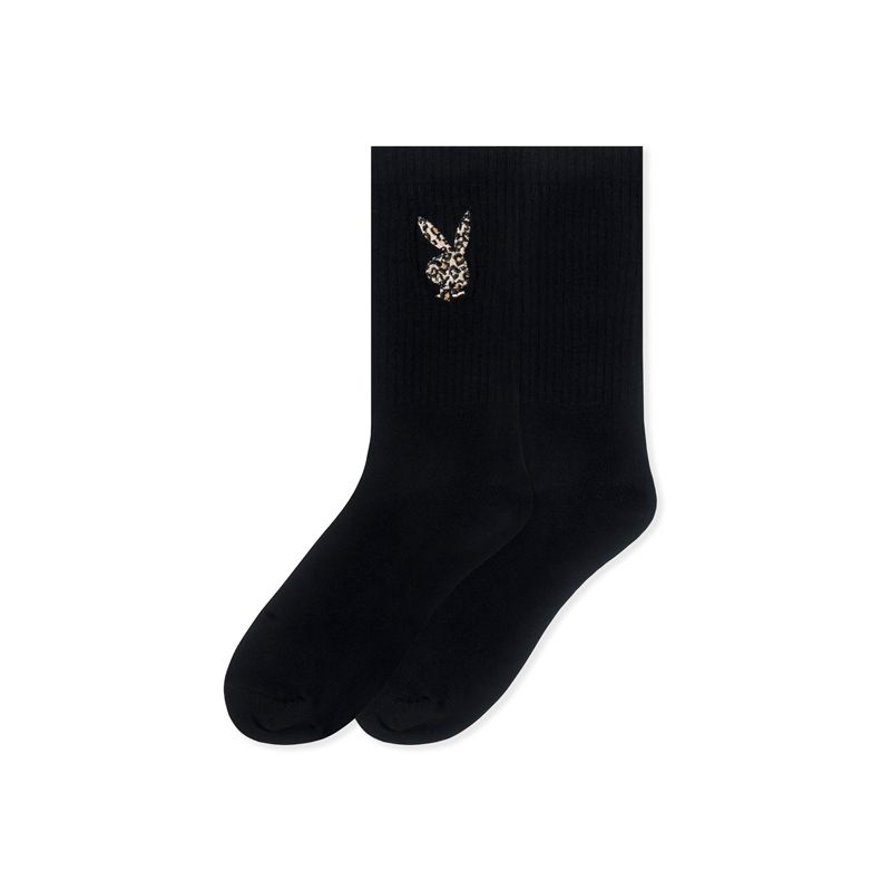 Playboy Leopard Print Bunny Socks Women's Loungewear Black | 872154SKD