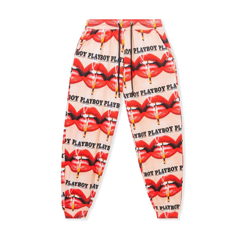 Playboy Lips Print Oversized Jogger Women's Pants Red / Orange | 245138KQI