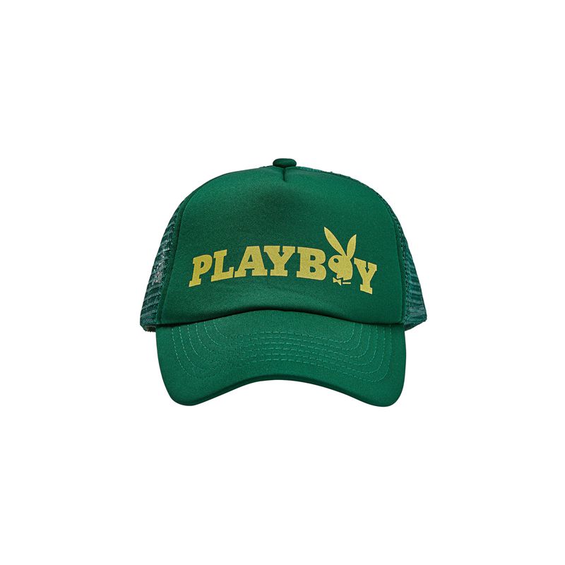 Playboy Masthead Trucker Women's Hats Green / Yellow | 350687SLK