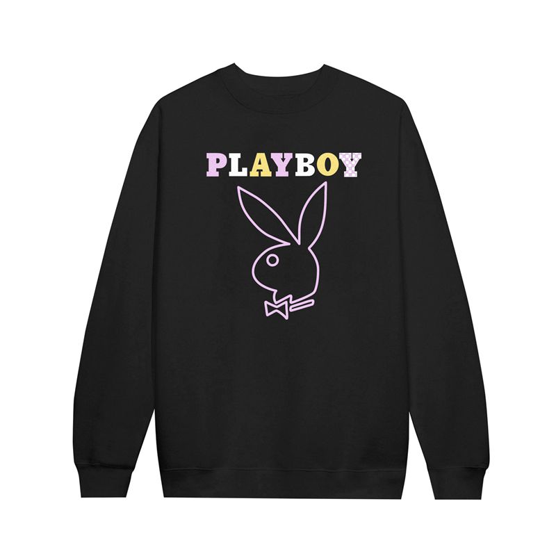 Playboy Press Play Crewneck Sweat Men's Hoodie Black | 465730XSF