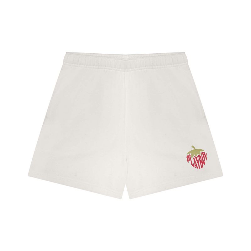 Playboy Strawberry Love Boyfriend Sweat Women's Shorts White | 392701LPO