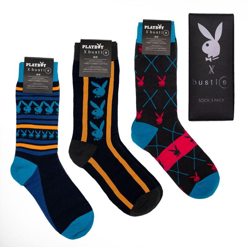 Playboy X Bustle Sock Three Pack Men's Socks Multicolor | 078439ECI